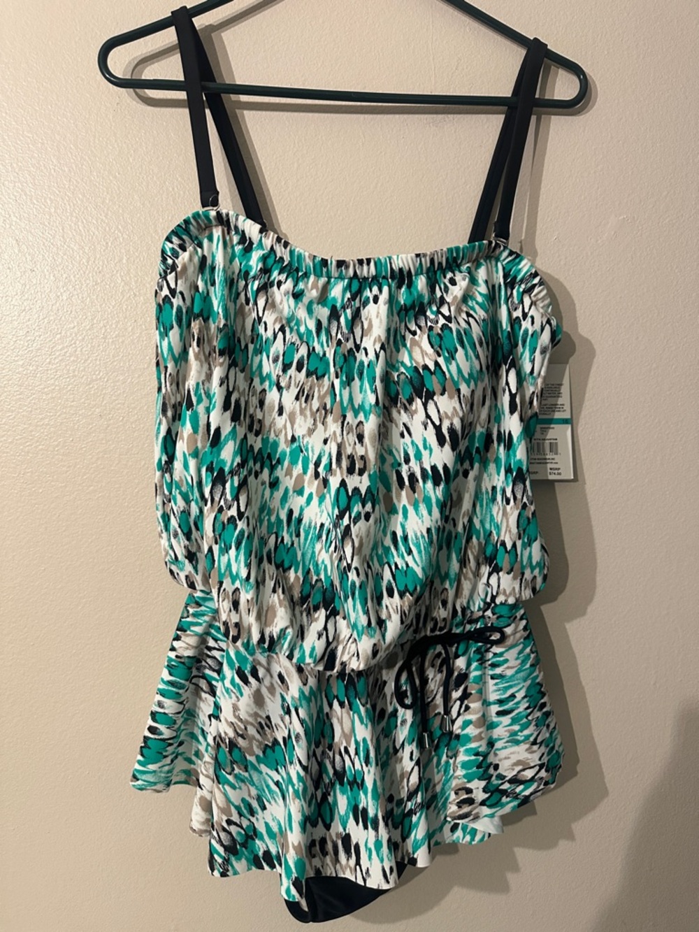 BWT Lycra Teal and White Blouson Cami with Black Straps Sz. 16